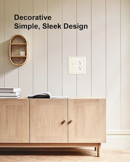 2-Pack Combo Toggle/Duplex Light Switch Cover Plate, Light Almond Outlet Cover Plate, Natural Bamboo Fiber Decorative Wall Receptacle Cover for Electrical Outlets, Light Switch
