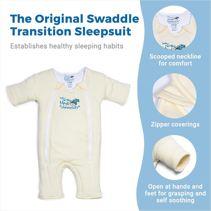 Magic Sleepsuit Baby Merlin's Bamboo/Cotton Baby Swaddle Transition Product - Soft and Cozy Design, Double Zipper for Easy Diaper Changes, Promotes Safe Sleep, 3-6 Months - Blue - Large 12-18lbs