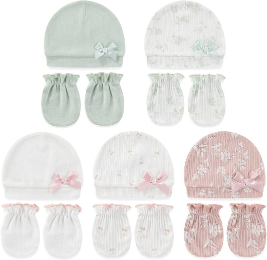 Cute Baby Girl Hats Mittens Set 10-Pack New Born Boy Caps Gloves Suit 0-6 Months Infant Accessories