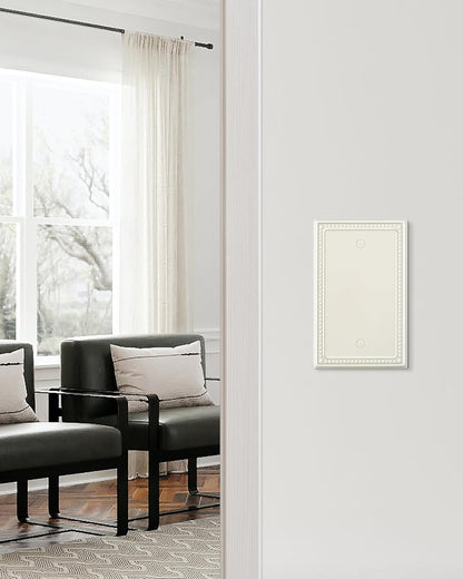 2-Pack Blank Outlet Cover Wall Plate, Metal Switch Plates Outlet Covers, Light Almond Pearls Beaded Decorative Wall Plates for Electrical Outlets