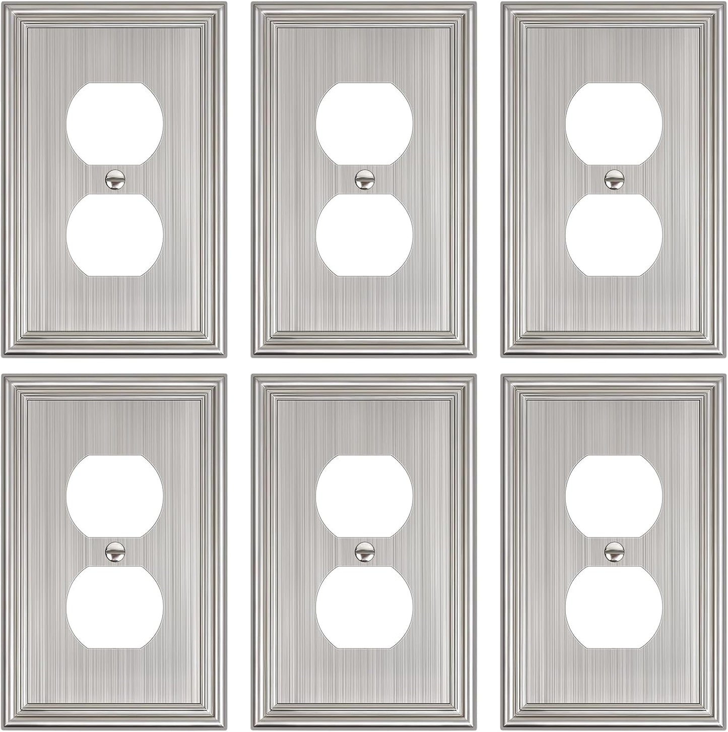 6-Pack Single Duplex Outlet Cover Plate, Decorative Brushed Nickel Switch Plates and Outlet Covers