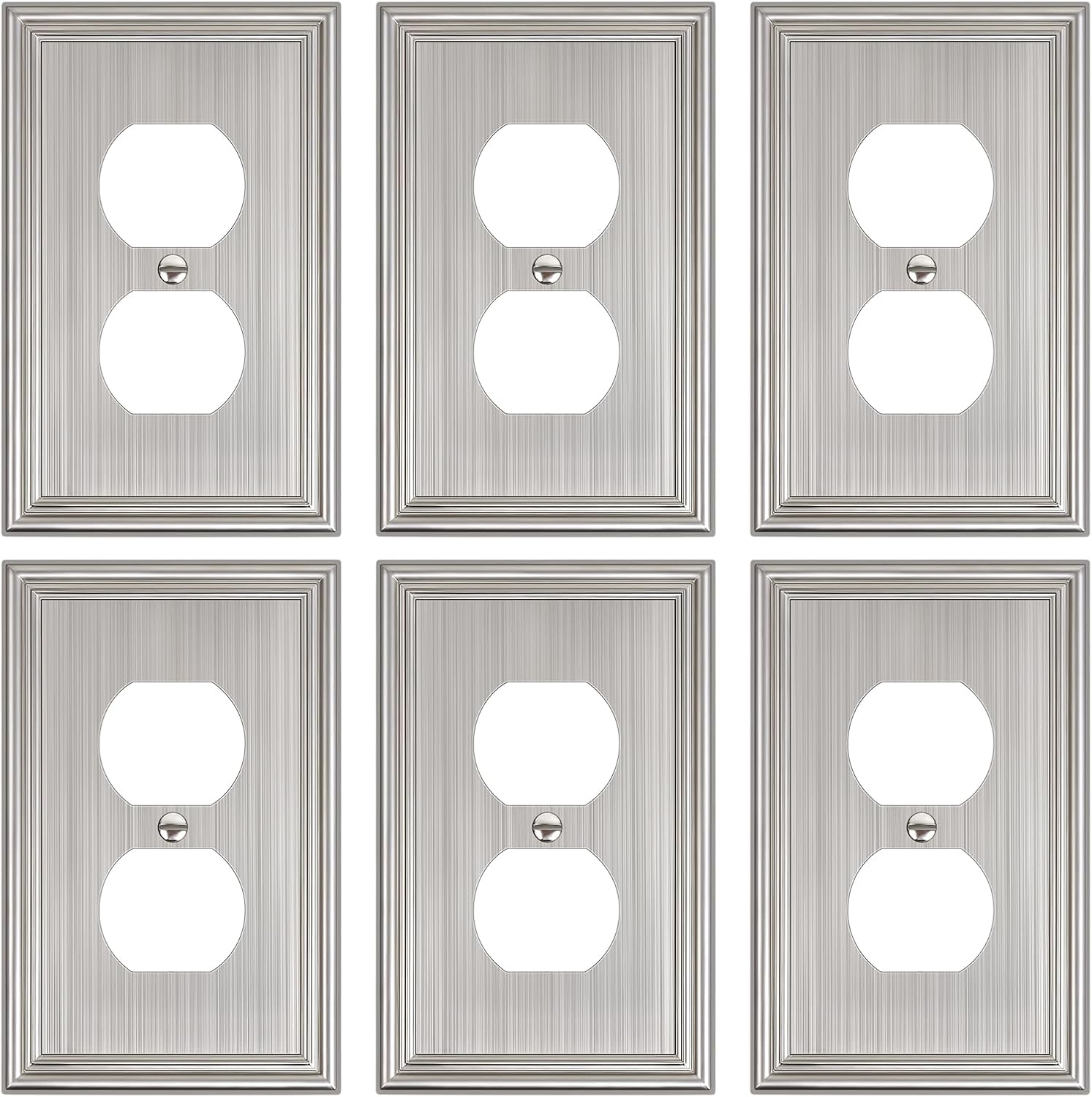 6-Pack Single Duplex Outlet Cover Plate, Decorative Brushed Nickel Switch Plates and Outlet Covers