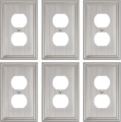 6-Pack Single Duplex Outlet Cover Plate, Decorative Brushed Nickel Switch Plates and Outlet Covers
