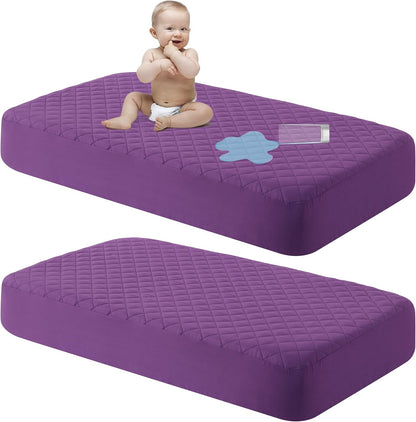 NTBAY 2 Pack Waterproof Crib Mattress Protector, Quilted 28"x52" Toddler Fitted Sheet - Machine