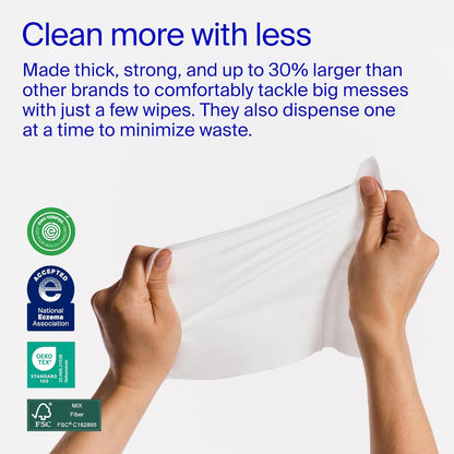 Coterie Baby Wipes for Sensitive Skin, Plant-Based & Plastic-Free Fibers, 99% Water, Hypoallergenic, pH Balanced, Unscented, Clean and Gentle Baby Essentials, 4 Standard Packs and 8 Travel Size Packs