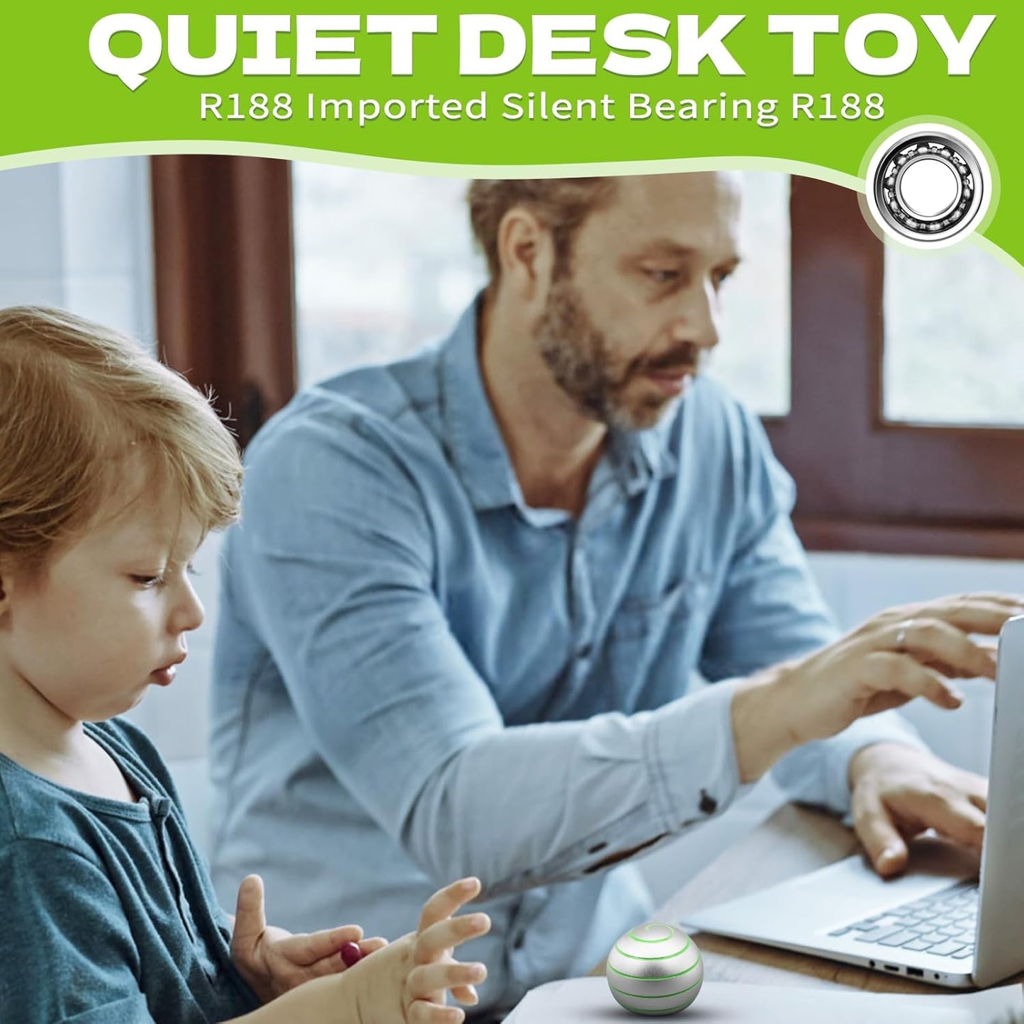 Kinetic Desk Spinning Toy, Full Body Optical Illusion Fidget Spinner Toy, Kinetic Desktop Toy Stress Ball Gift for Father Mother Kid, Cool Metal Gadget for Office Desk (1.5INCH, Sliver)