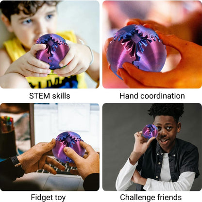 Gear Ball, Gear Sphere 3D Printed Gear Ball Fidget Toy Spin Ball, GearSphere Desk Toy, Stress Ball, Fidget Ball, Gear Toy for Stress and Anxiety Relaxing (Laser Red Blue)