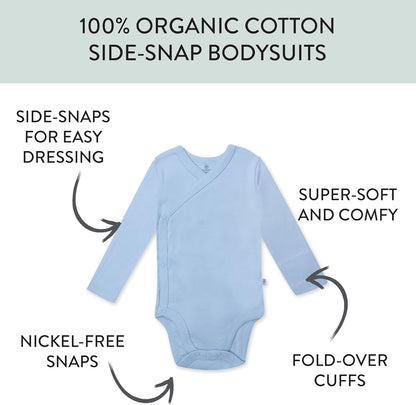 HonestBaby unisex-baby 3-pack Long Sleeve Side-snap Kimono Bodysuits Organic Cotton for Infant Baby Boys, Girls, Unisex