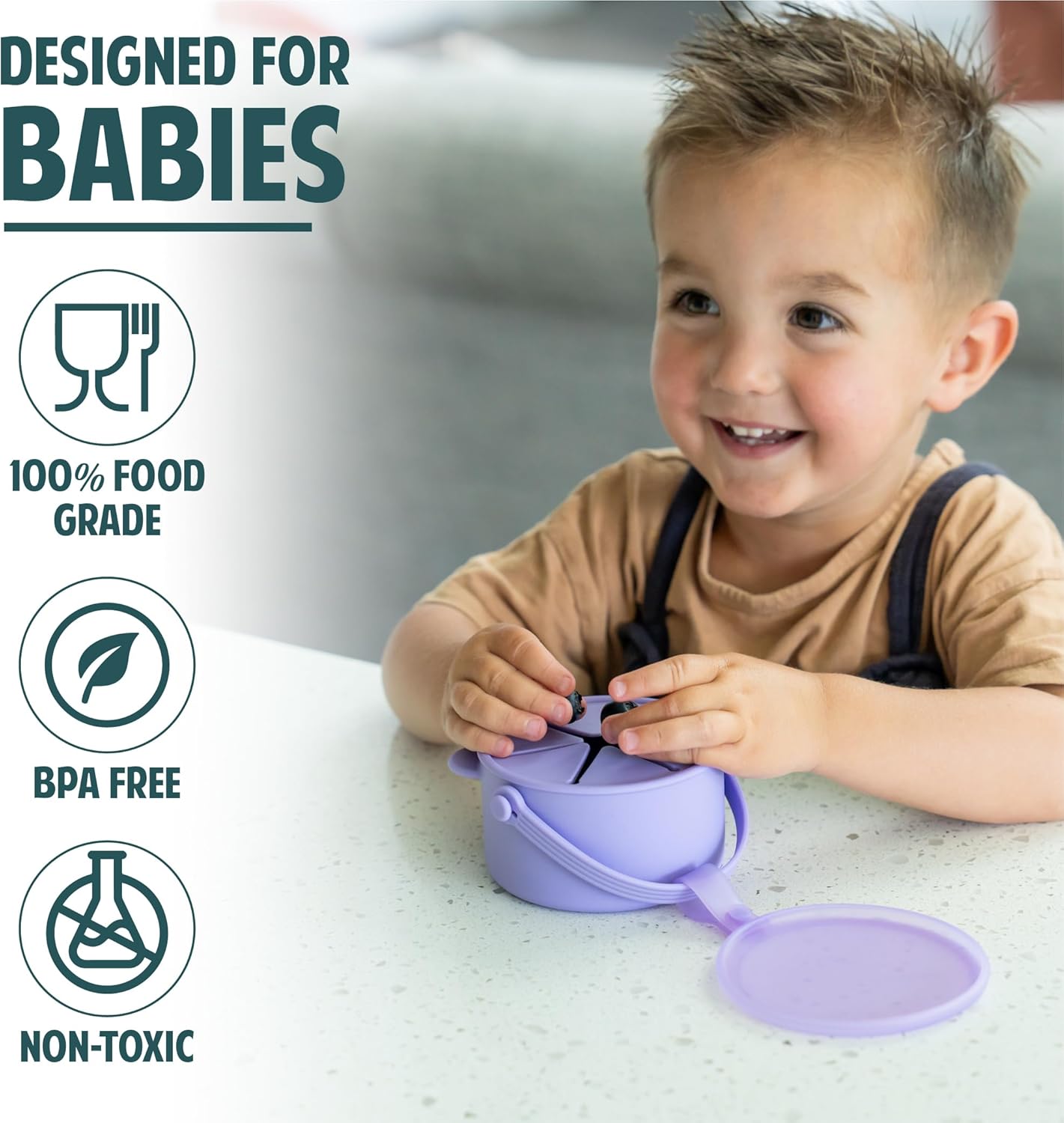 Silicone No Spill Snack Cups for Toddlers – Portable Baby Snack Cup Containers with Dustproof Lid