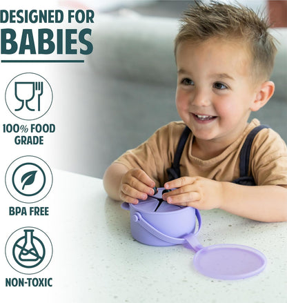Silicone No Spill Snack Cups for Toddlers – Portable Baby Snack Cup Containers with Dustproof Lid