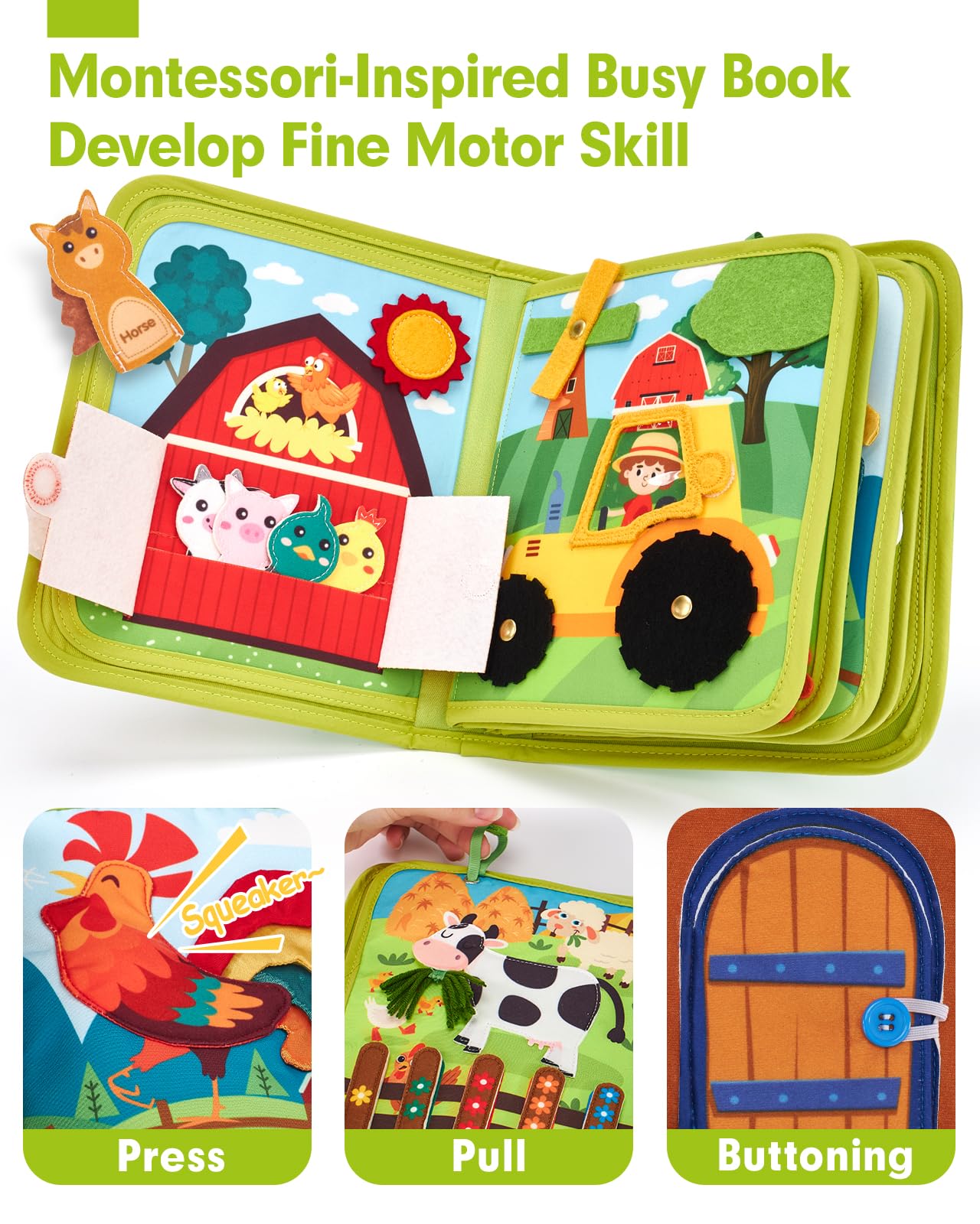 hahaland Busy Book for Toddlers 1-3 - Montessori Toys 1 Year Old Busy Board