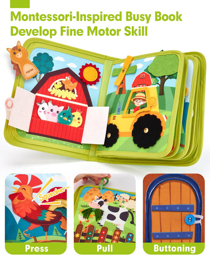 hahaland Busy Book for Toddlers 1-3 - Montessori Toys 1 Year Old Busy Board