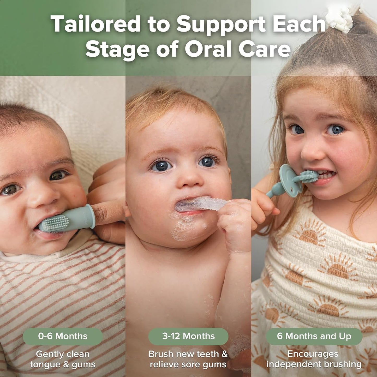 haakaa Training Toothbrush Set Oral Care Kit, Soft Silicone Toothbrush for Baby, Infants, Toddlers