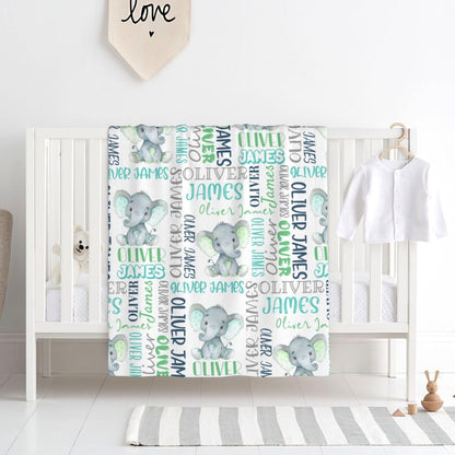 Personalized Elephant Swaddle Blanket,Custom Name Toddlers Kids Newborn