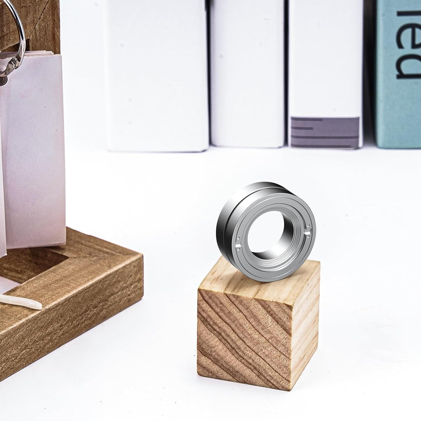 Magnetic Fidget Toy Ring Spinner, Adults Fidget Slider EDC Gadget Haptic Sensory Spinning Block, Mechanical Ticking Clicker Ratcheting Slider Ring Stress Anxiety Relief for ADHD (Silver)