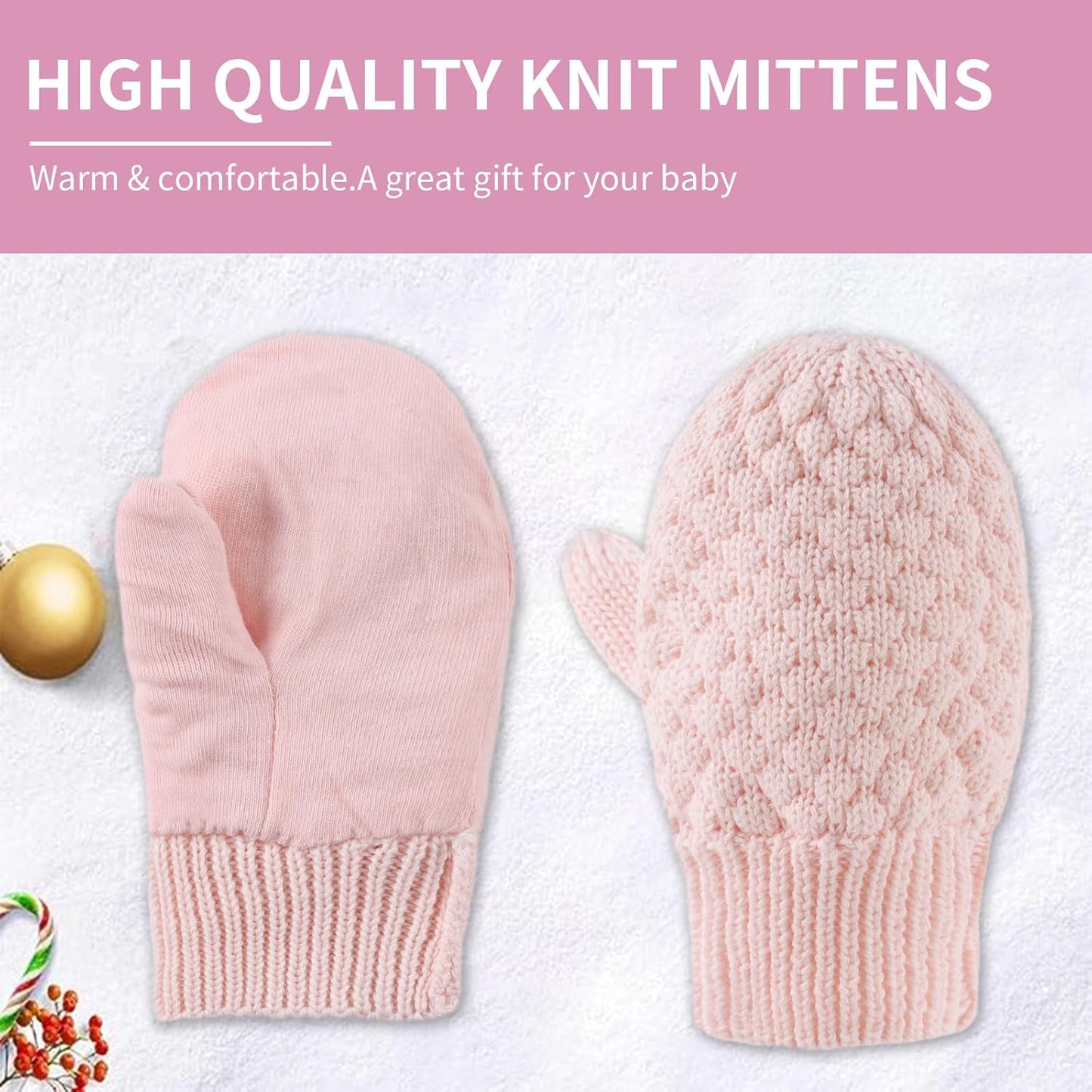 Baby Knit Mittens Toddler Boys Girls Gloves Winter Infant Newborn No Scratch Mitten 0-3 Years