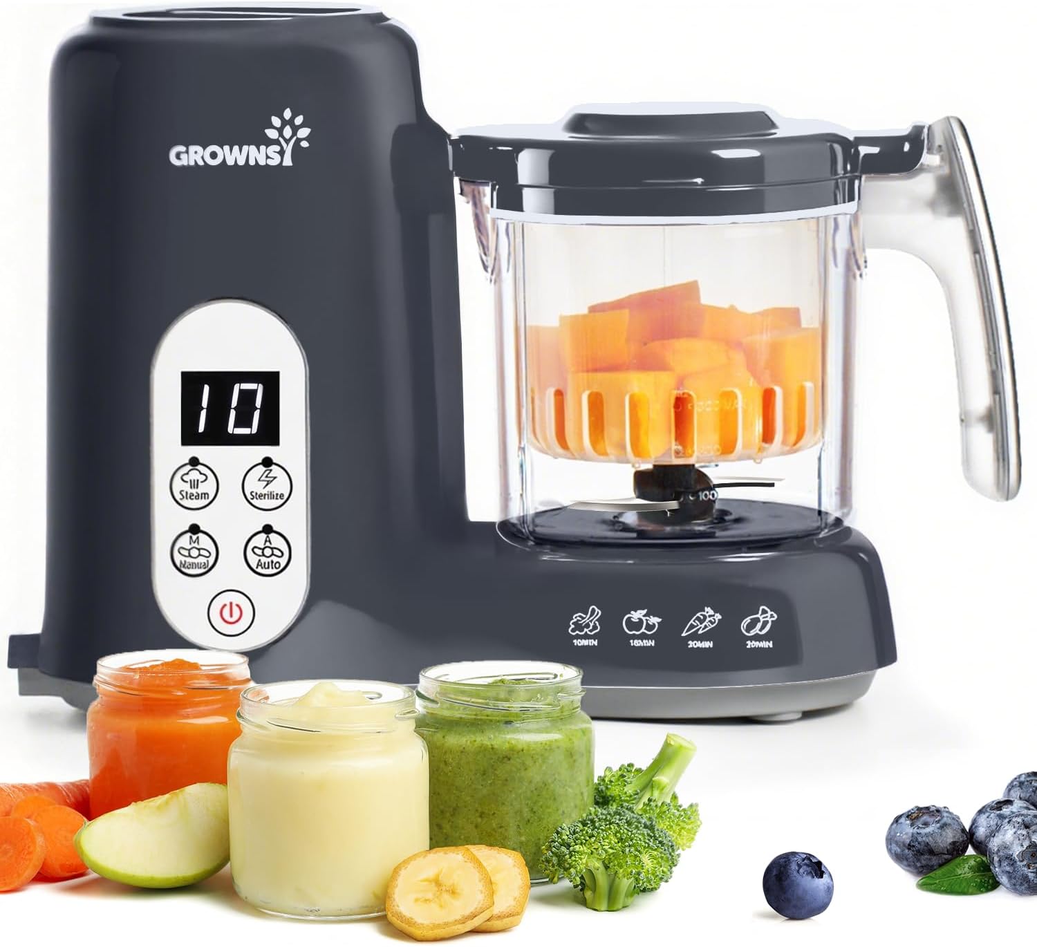 GROWNSY Baby Food Maker with Steam Basket, One Step Baby Food Processor Steamer Puree Blender