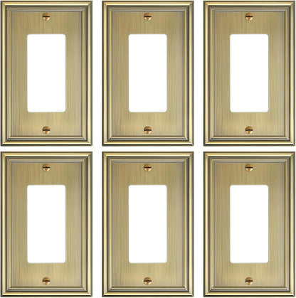 6-Pack Decorator Outlet Cover Plate, Antique Brass Decorative Switch Plates and Outlet Covers, Durable Zinc Alloy Wall Plates for Electrical Outlets, Receptacle, GFCI Outlet, Dimmer Switch