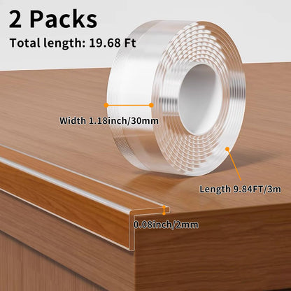 2Pack Baby Proofing Edge Protector for Baby,Clear Edge Protector Strip Sharp Edge Wrap Cover Tape,Corner Bumpers for Furniture,Crib Rail Covers for Teething,Total 19.68 Ft (Width 1.18 in)