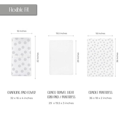 Changing Pad Covers - Cradle Sheets 2-Pack - 100% Jersey Cotton for Baby Boy or Baby Girl (Grey Dottie)