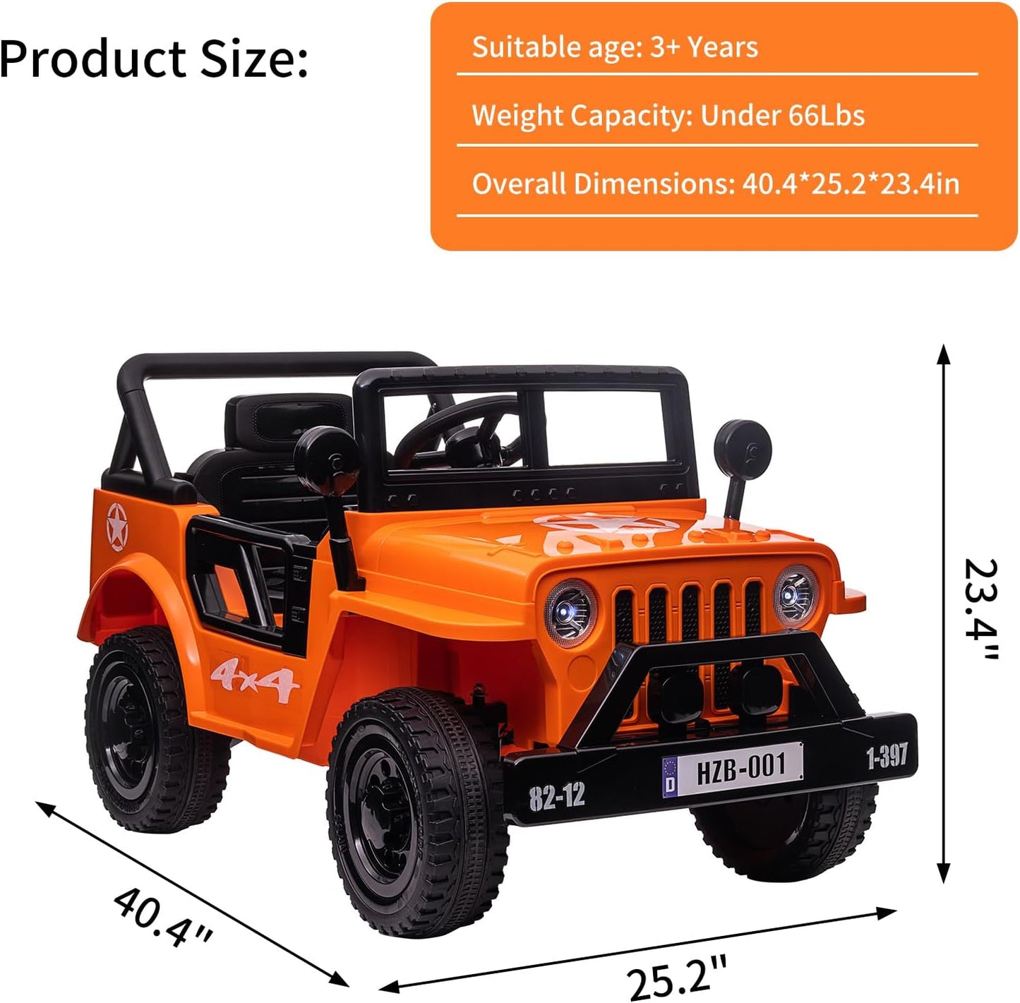 Ride on Truck Car, 12V Electric Ride on Car with Remote Control, MP3, LED Lights, Suspension System, Double Doors, Safety Belt, Ride-on Toy for Kids Aged 3-8 Years