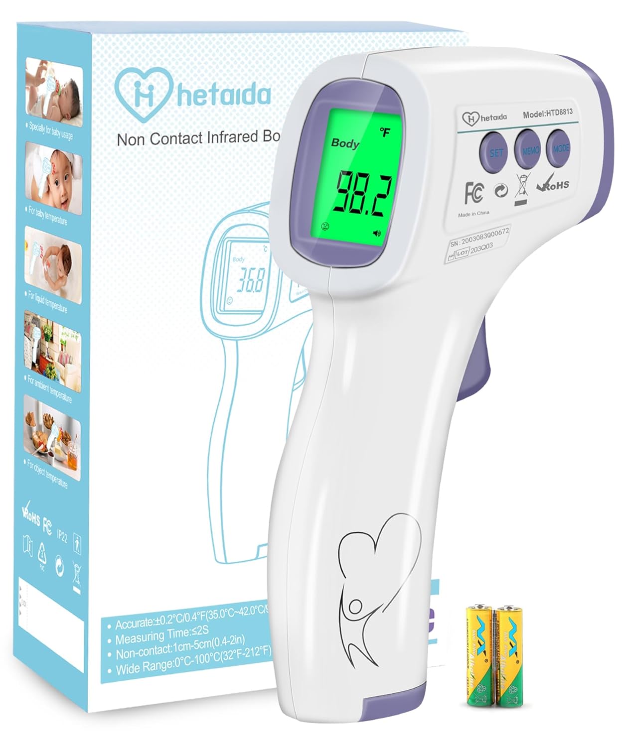 Digital Thermometer for Adults and Kids, No Touch Forehead Thermometer for Baby, 2 in 1 Body