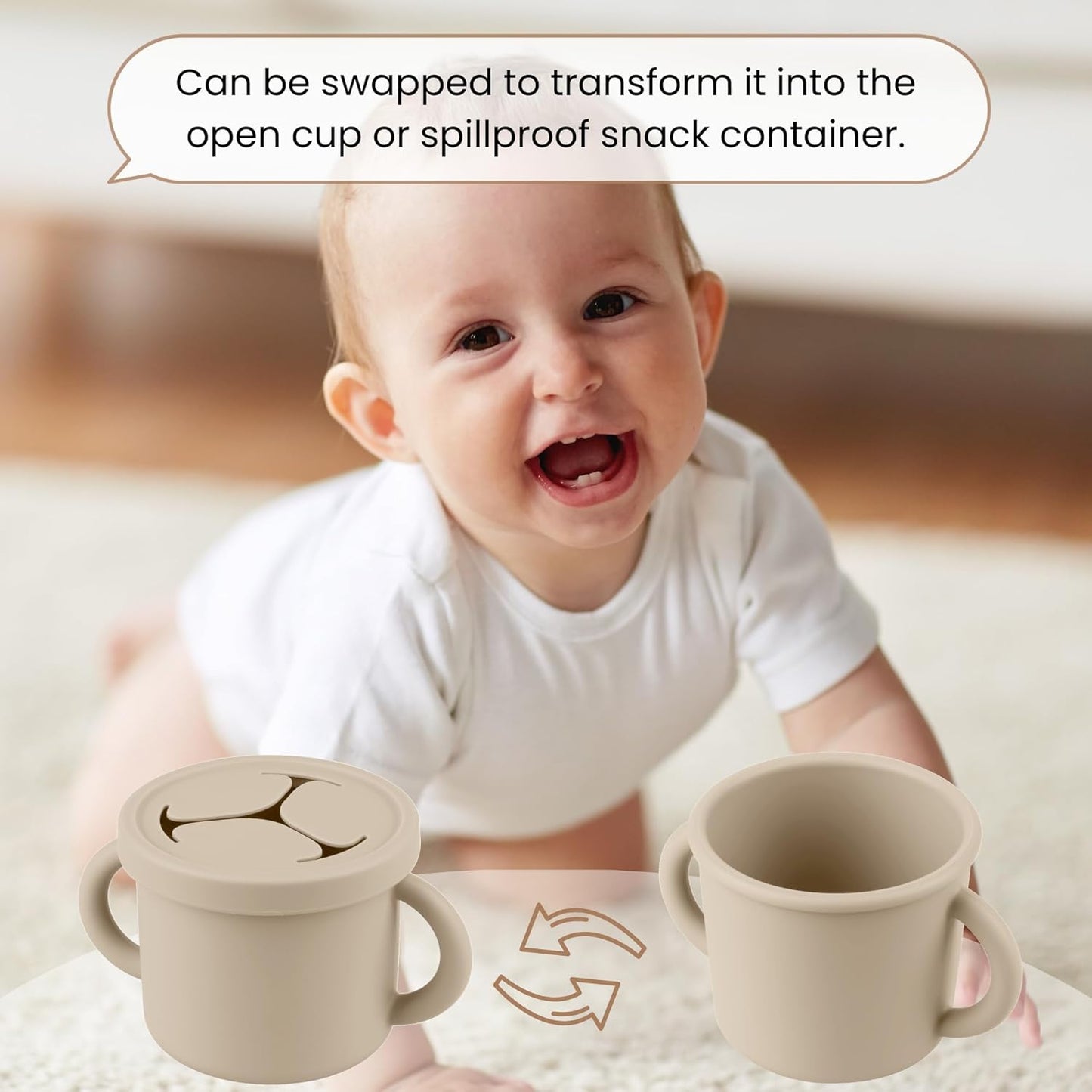 Snack Containers for Toddlers, Kids - 2 Pack Food Grade Silicone Snack Cups with Grip Handle