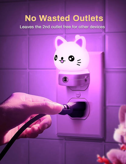 Cat Night Lights Plug Into Wall [2 Pack], Cute Night Light for Kids, 8-Color RGB LED Night Light, Nightlight with Dusk to Dawn Sensor for Kids Room, Bathroom, Bedroom Décor, Children Gift