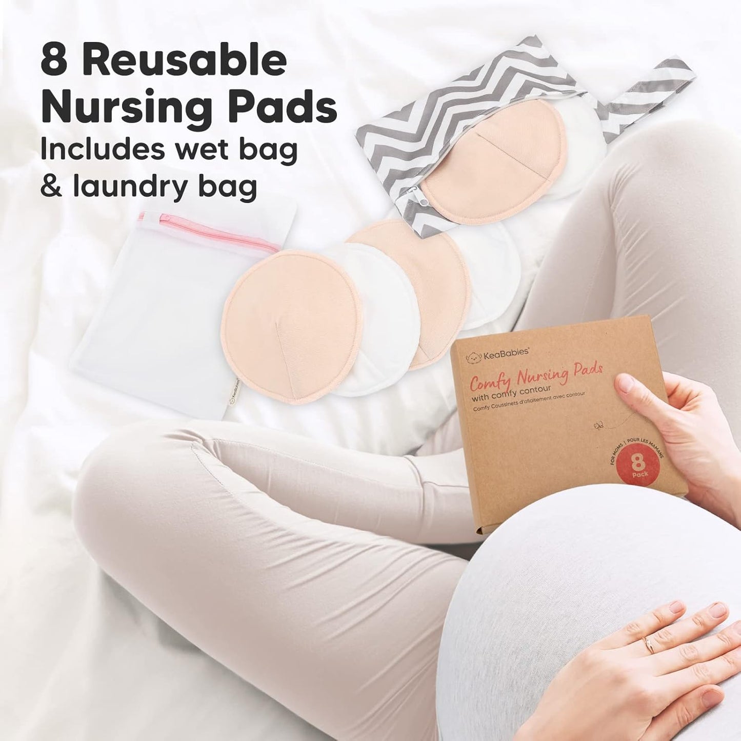 Organic Nursing Pads - 8 Washable Viscose Derived from Bamboo Breastfeeding Pads, Wash Bag