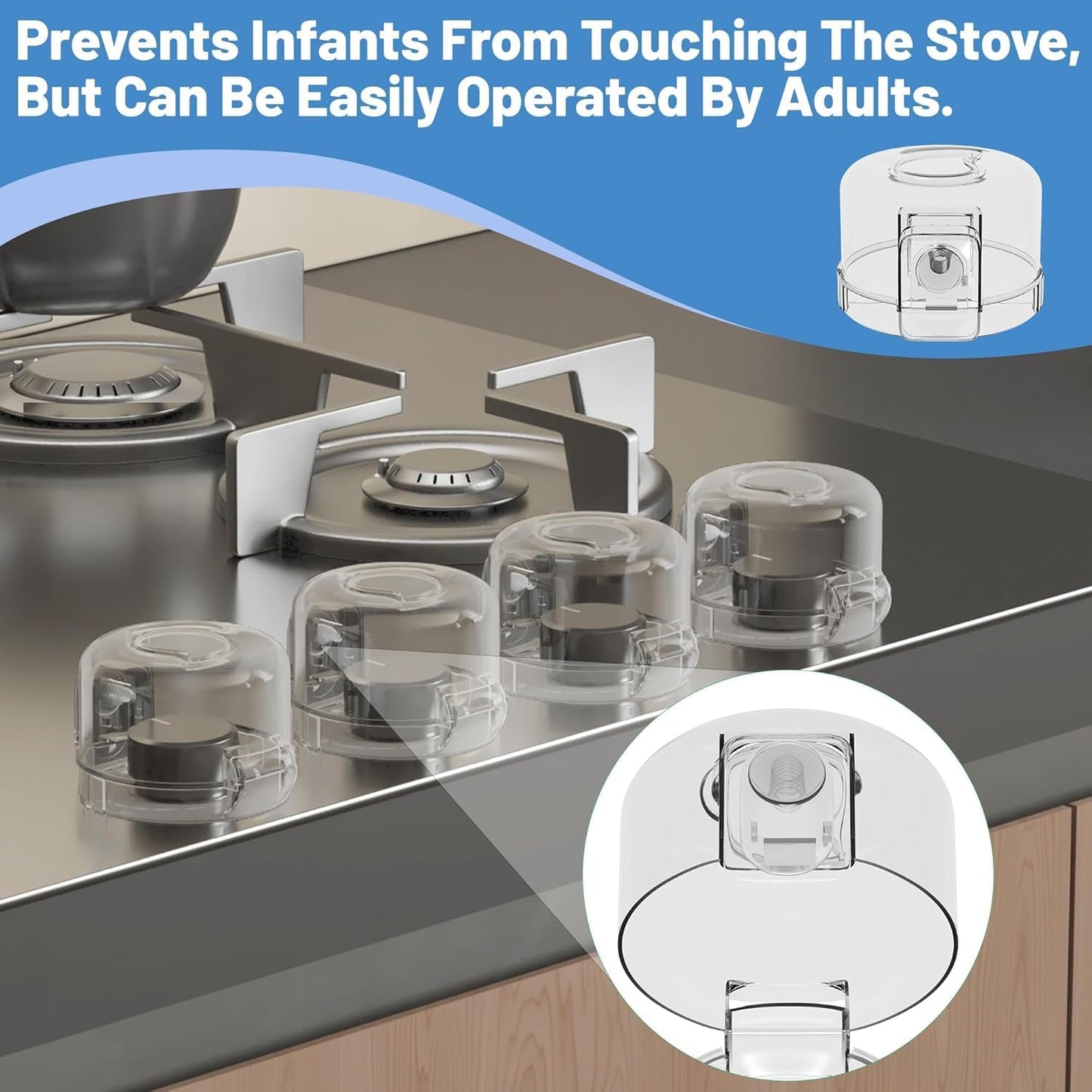 Stove Knob Safety Covers for Child Baby Proofing Kitchen Universal Size Gas Knob Covers Clear View Childproof Oven Knob Covers for Kids and Pets (5packs +1locks)