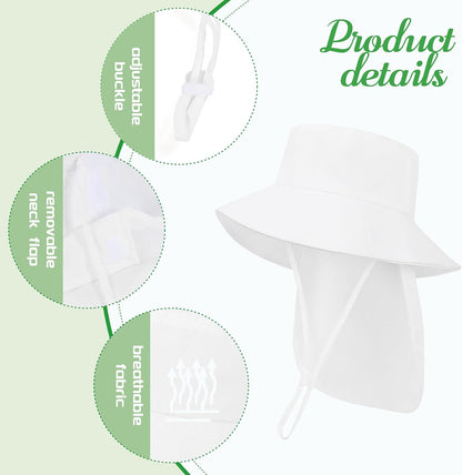 Baby Sun Hat Toddler Bucket Hats with Removable Neck Flap for Boys Girls Kids with Wide Brim Summer Beach UPF 50+