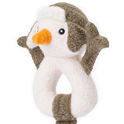 Organic Cotton Stuffed Animal Rattle Baby Toys, Plush Snowman Cuddle Cloth and Hand Grip Ring Rattles Plush Toy Set for Newborns Infant Boys Girls, 2 PCS