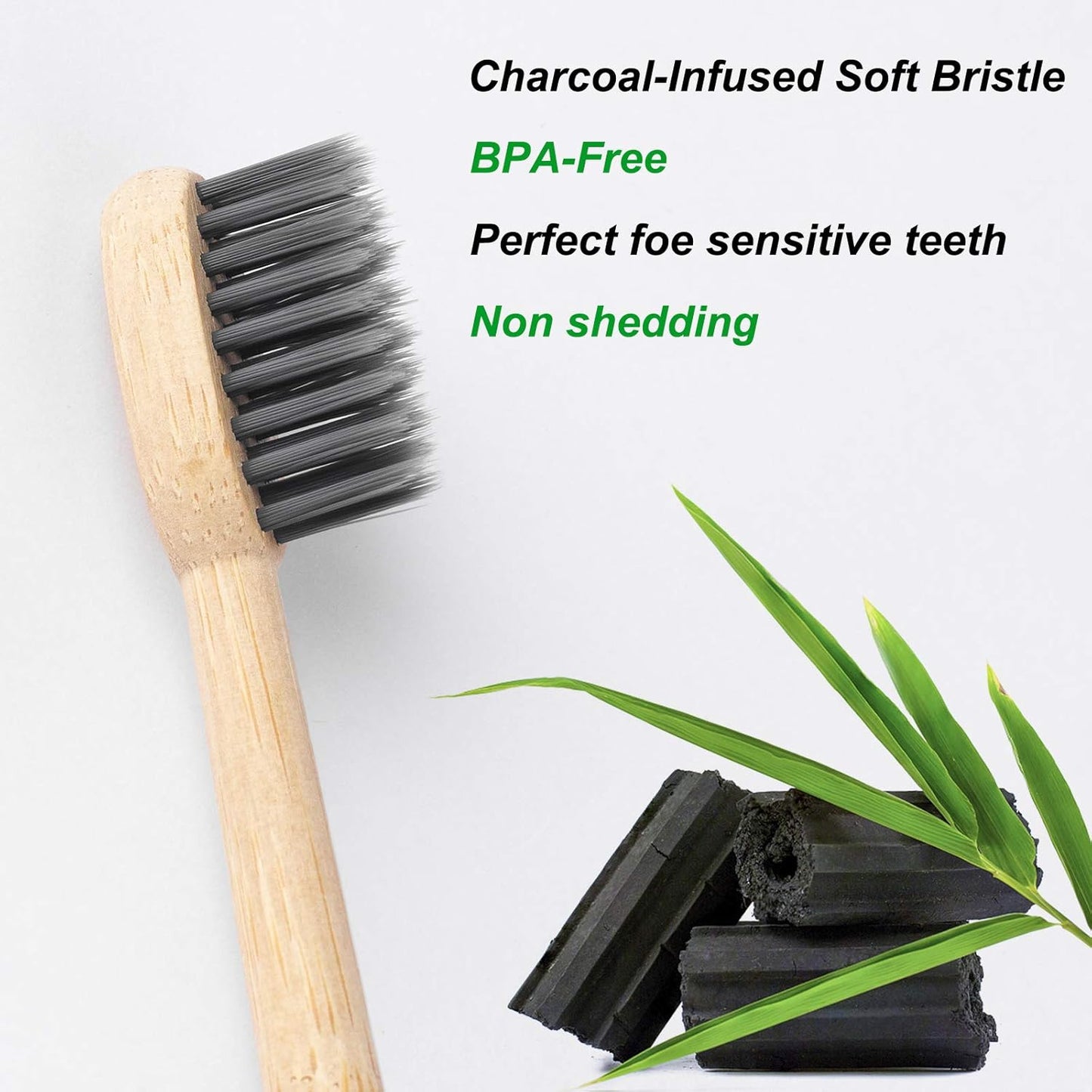 Biodegradable Bamboo Charcoal Toothbrushes, Soft Bristle, Eco-Friendly, Sustainable, BPA Free