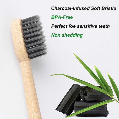 Biodegradable Bamboo Charcoal Toothbrushes, Soft Bristle, Eco-Friendly, Sustainable, BPA Free