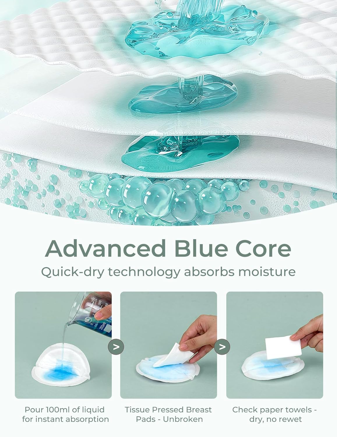Momcozy Bamboo Disposable Nursing Pads, Advanced Blue Core for Ultra-Absorbent, Leakproof & 3D