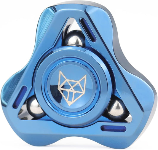 FREELOVE Upgraded Fox Metal Fidget Spinner for Adults, Steel/Glow Balls Clicking Noise, Mini Small Tiny Pocket Tri Finger Gyro, Long Spinning Premium Bearing Toy, Stainless Steel CNC, Mirror Blue