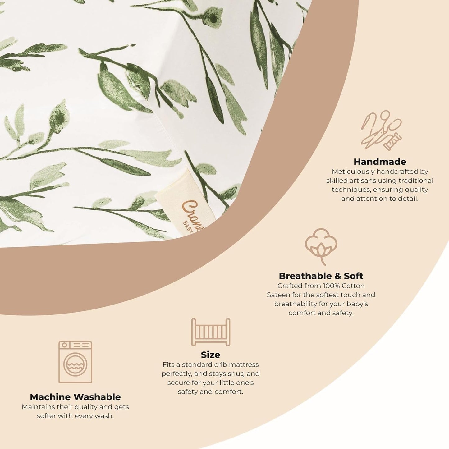 Crane Baby 100% Cotton Sateen Crib Sheet, Fitted for Cribs and Toddler Beds, Baby Crib Sheets, Baby
