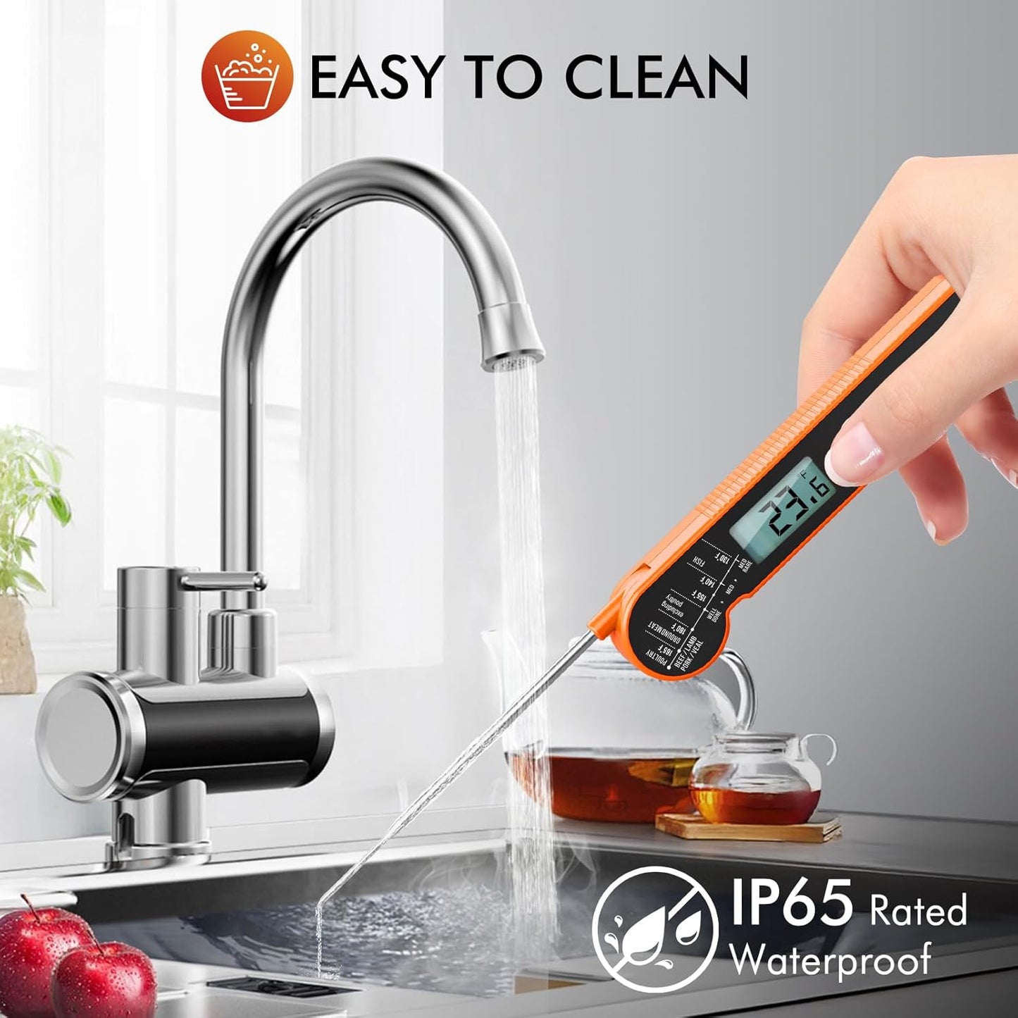 Meat Thermometer Digital with Backlight, Calibration & Hold Function, IP65 Waterproof Food