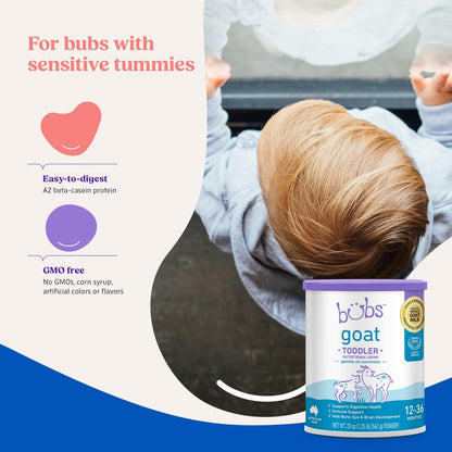 Bubs Goat Toddler Nutritional Drink, Non-GMO Whole Goat Milk-Based Gentle Formula, for Kids 12-36