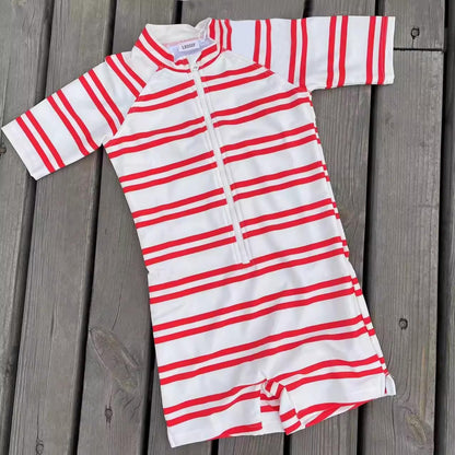 Boys One Piece Swimsuit Whale Dolphin Bathing Suit Zipper Rash Guard Kid Short Sleeve Swimwear Shark Beach Wear UPF50+