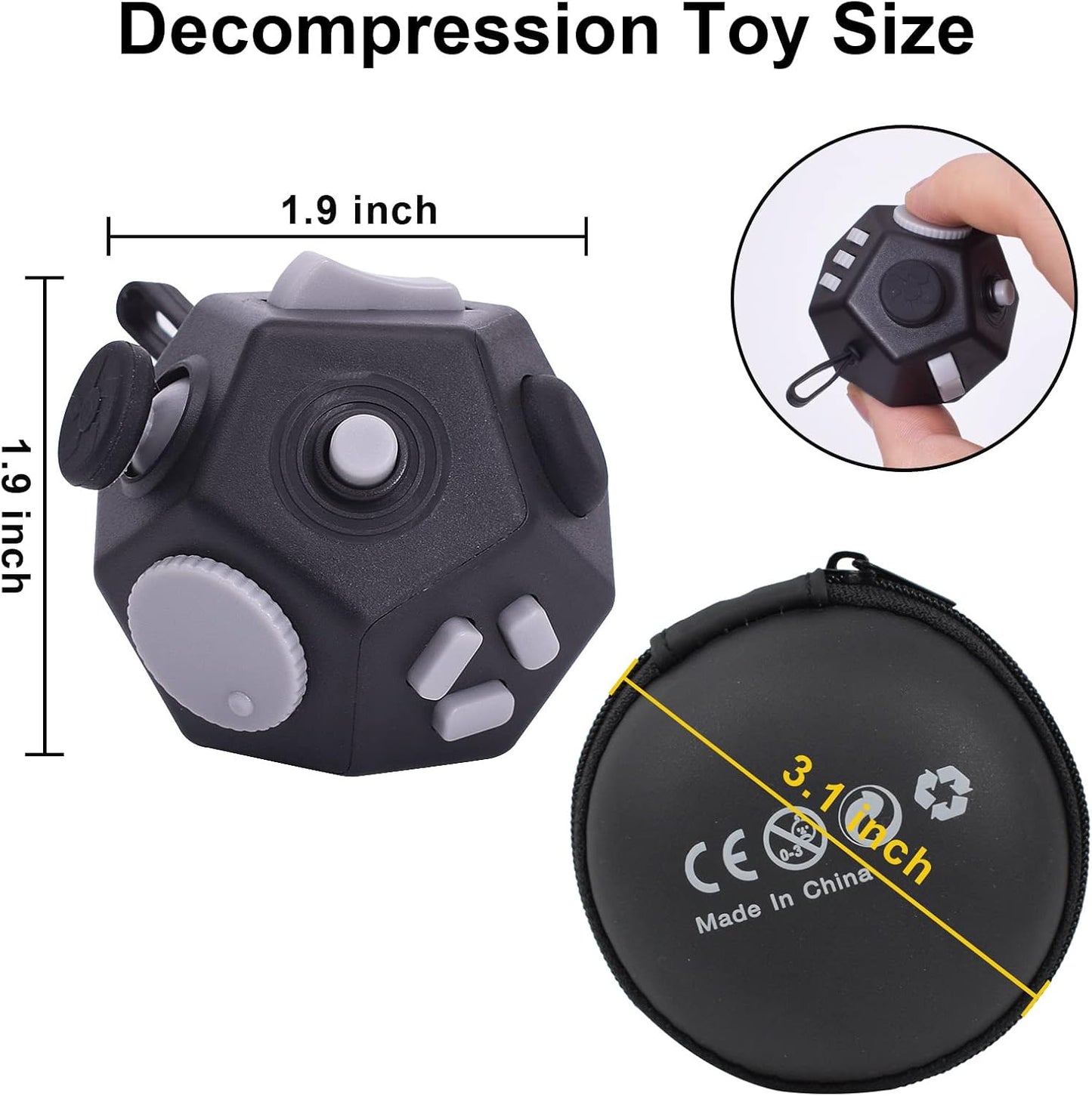 Mini Fidget Toys,12 Sided Cube Toys Relief Stress,Anxiety, Depression,Autism for Kids Adults Improve Focus and Kill Time (Black)