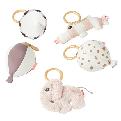 Done by Deer Deer Friends Powder Activity Play Mat with Five Hanging Toys - Soft and Interactive Floor Mat for Kids with Croco, Elphee, Mirror, and Chime Balloons - Perfect for Newborns and Toddlers