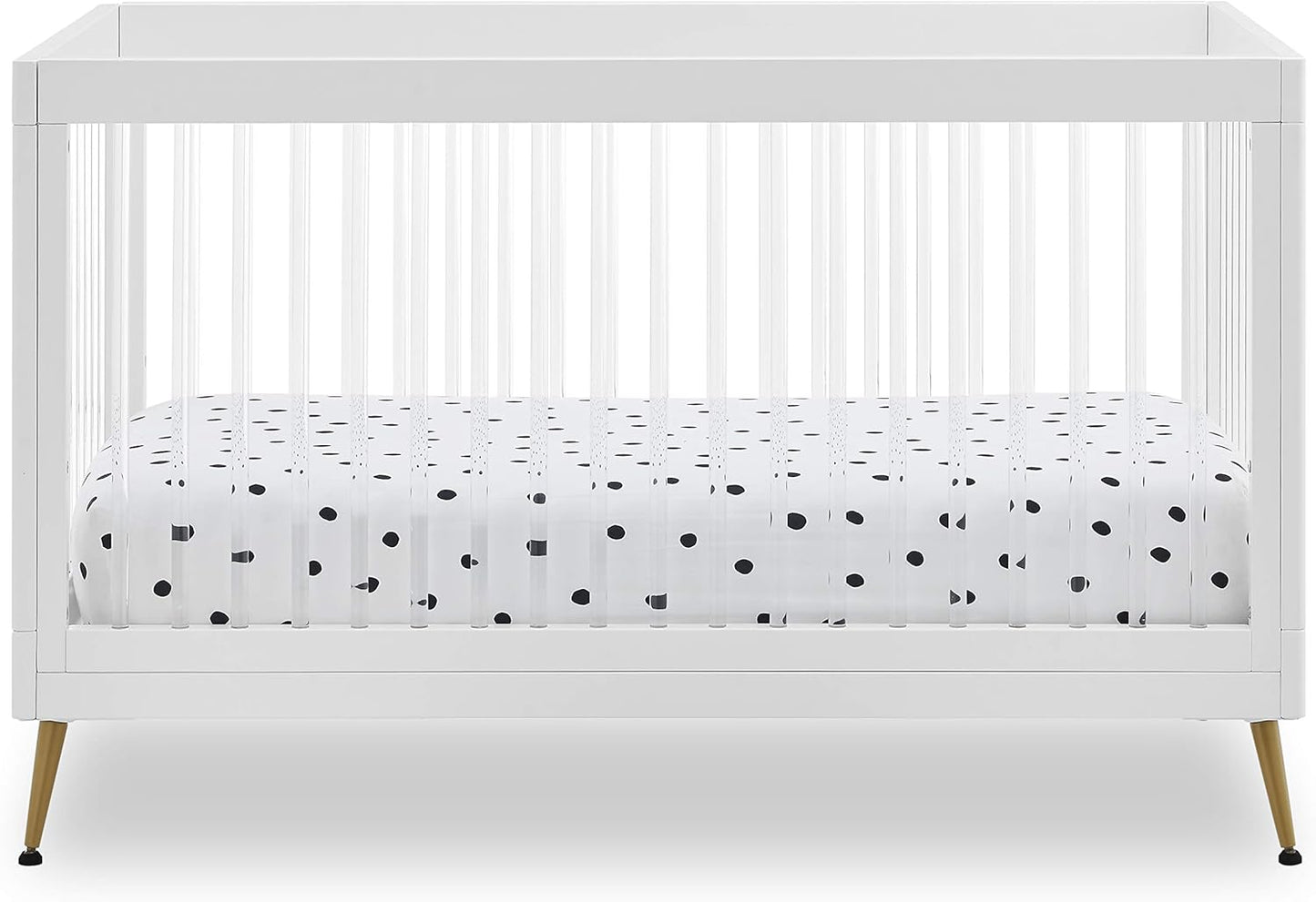 Delta Children Sloane 4-in-1 Acrylic Convertible Crib - Includes Conversion Rails, Bianca White w/Melted Bronze