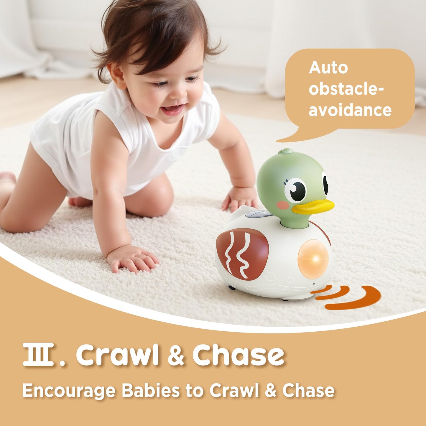 iPlay, iLearn Baby Musical Duck Toy, Tummy Time Crawling Toy for 6-12 Month