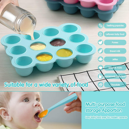 Baby Food Storage Container - 12 x 1.5OZ Freezer Tray With Cover, Food Grade Silicone Container for
