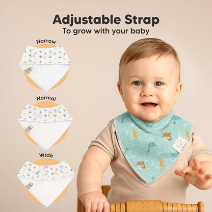8-Pack Organic Baby Bandana Bibs for Boys, Girls - Super Absorbent Triangle Baby Bibs for Drooling and Teething Infant, 100% Cotton Extra Soft for Newborn, Infant 0-36 Months (Mesozoic)