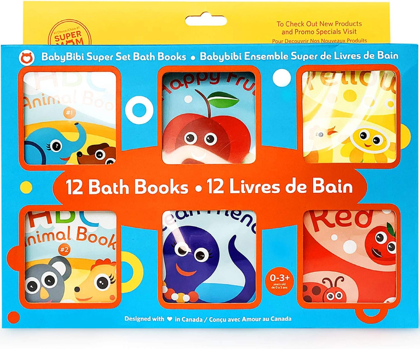 Super Bath Book Set of 12 (Fruits, Ocean Friends, ABC, Numbers Books; Color Recognition Bath Books