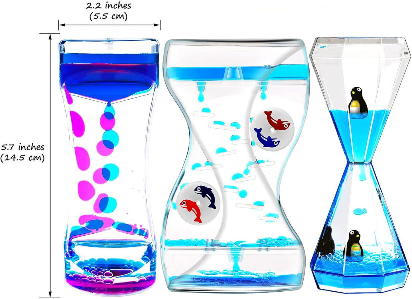 Liquid Motion Bubbler Timer Sensory Toys for Calm Relaxing, 1 Pack Penguin Blue Water Oil Motion Timer for Fidget Toy, Autism Toys, Children Activity, Office Desk Home Decoration