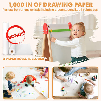 Tiny Land Wooden Easel for Kids, Art Easel with Chalkboard & Whiteboard