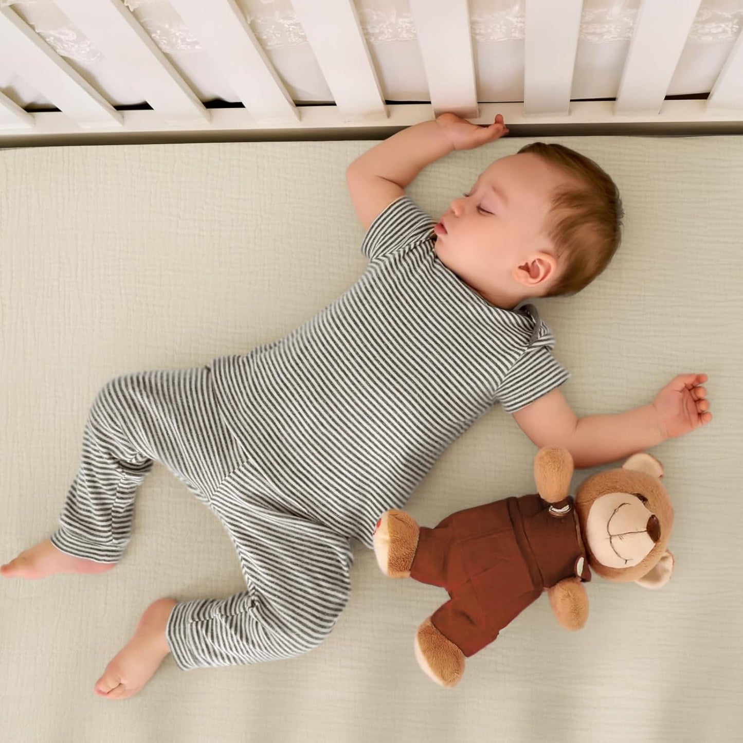 lulumoon Mini Crib Sheets Muslin: Soft Cotton Fitted Mini Crib Mattress Sheets for Boys and Girls